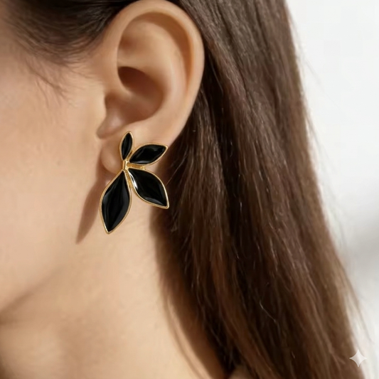 Aretes de hojitas negras - acero inoxidable