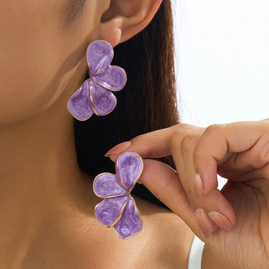 Aretes hojitas lilas - acero inoxidable