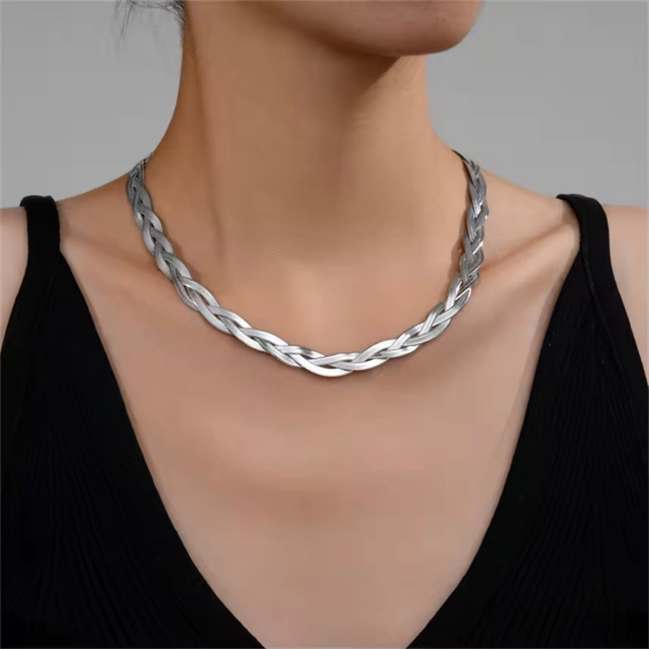 Collar trenza plateado - acero inoxidable