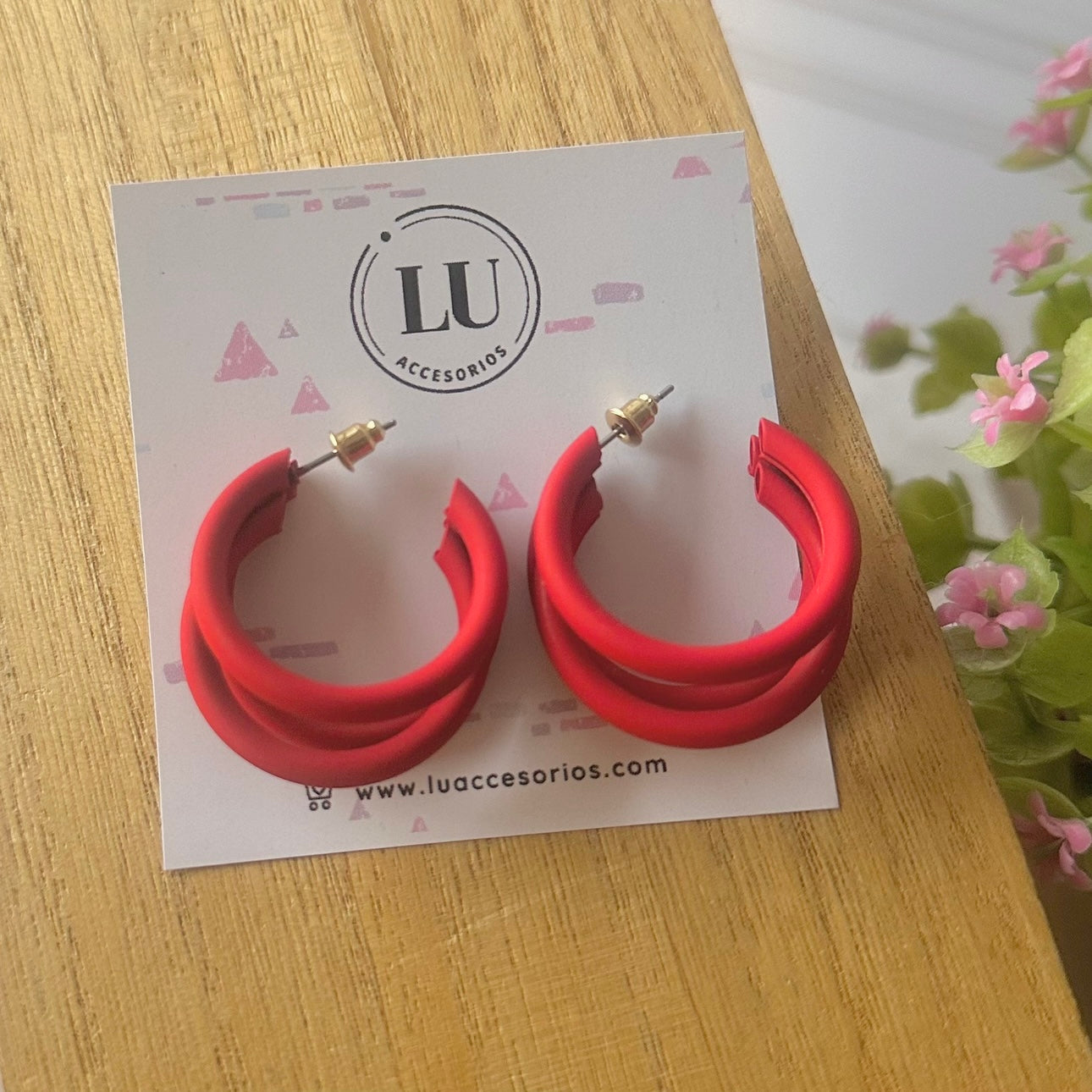 Aretes triple aro- rojo