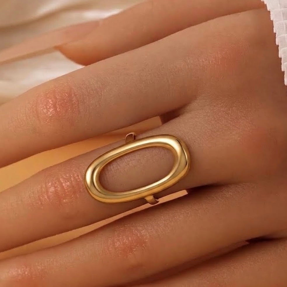 Anillo ajustable óvalo dorado mod2- acero inoxidable