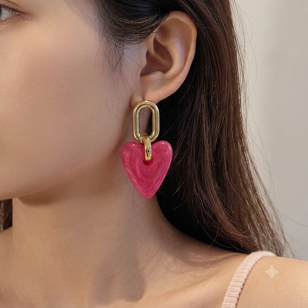 Aretes corazones rosados