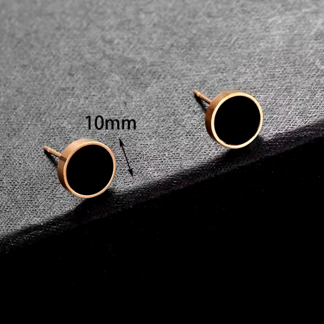 Arete de circulo negro - acero inoxidable rose gold