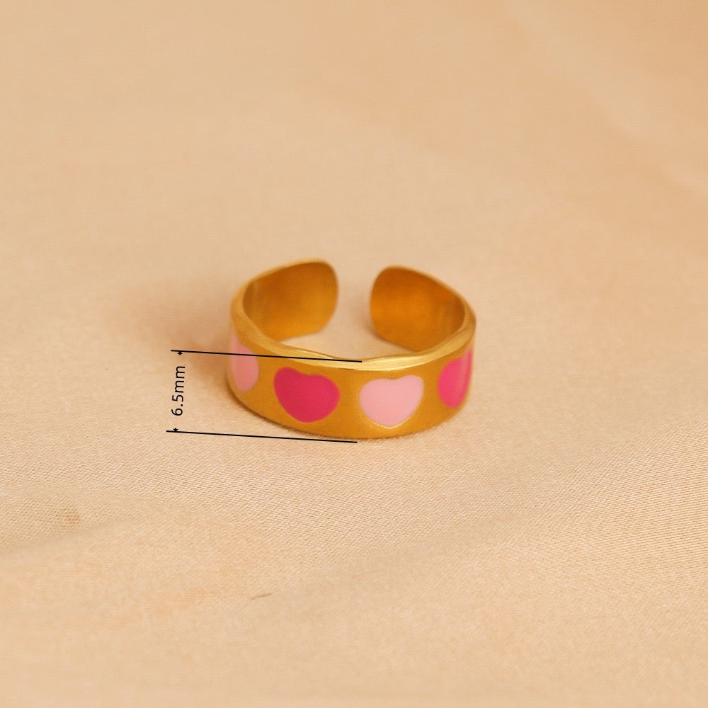 Anillo ajustable corazones rosas- acero inoxidable