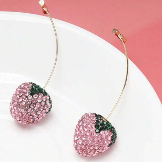 Aretes de fresas con pedrería- rosa