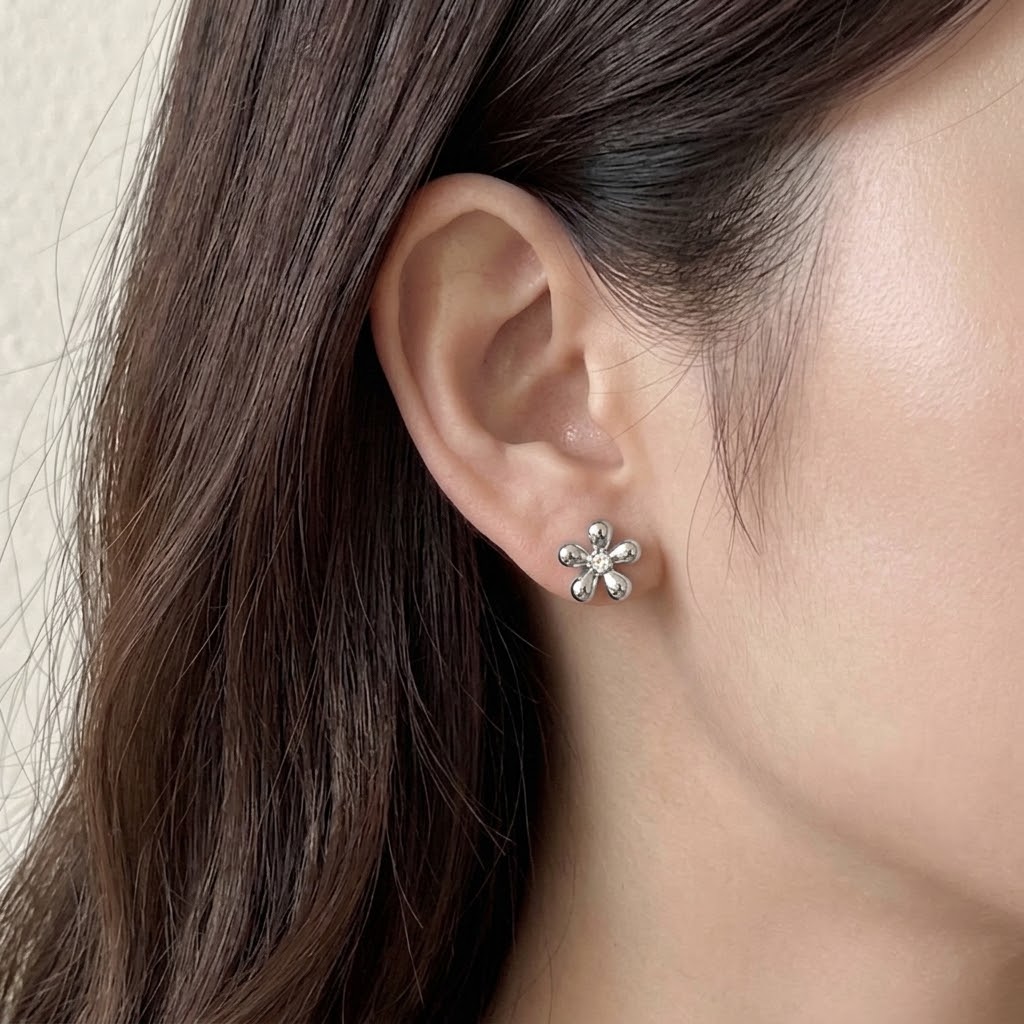 Aretes florecitas plateadas- acero inoxidable