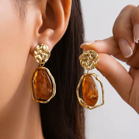 Aretes dorado y café