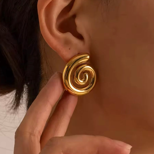 Aretes espiral dorados - acero inoxidable