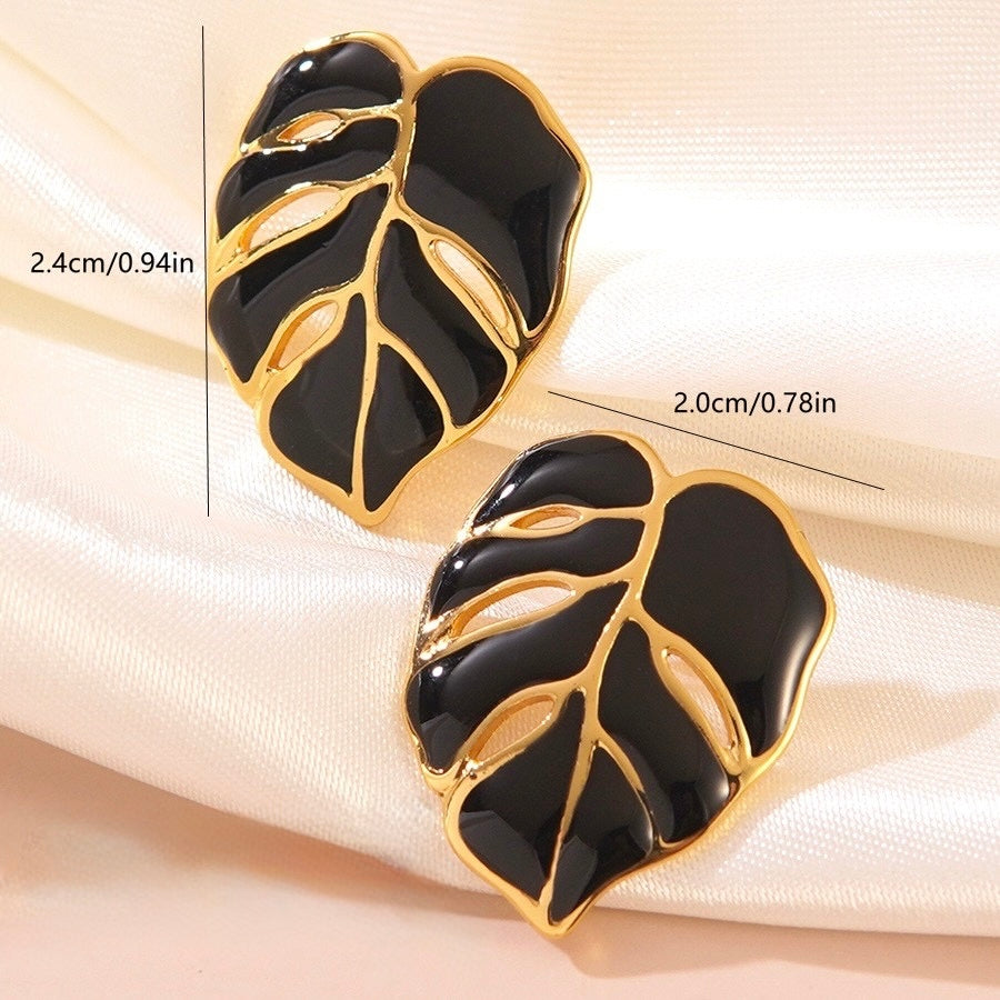 Aretes hojas Hawái negras- acero inoxidable
