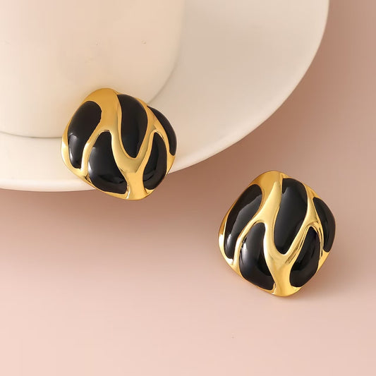 Aretes dorado con negro - acero inoxidable