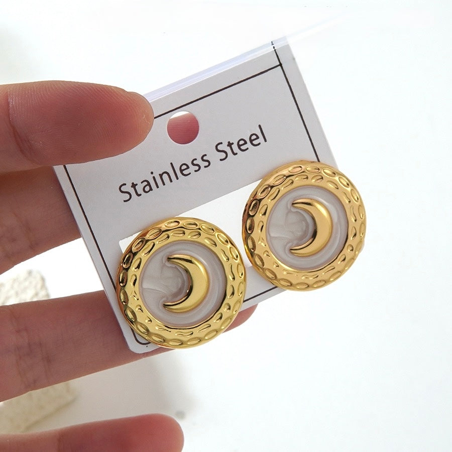 Aretes lunas blancas- acero inoxidable