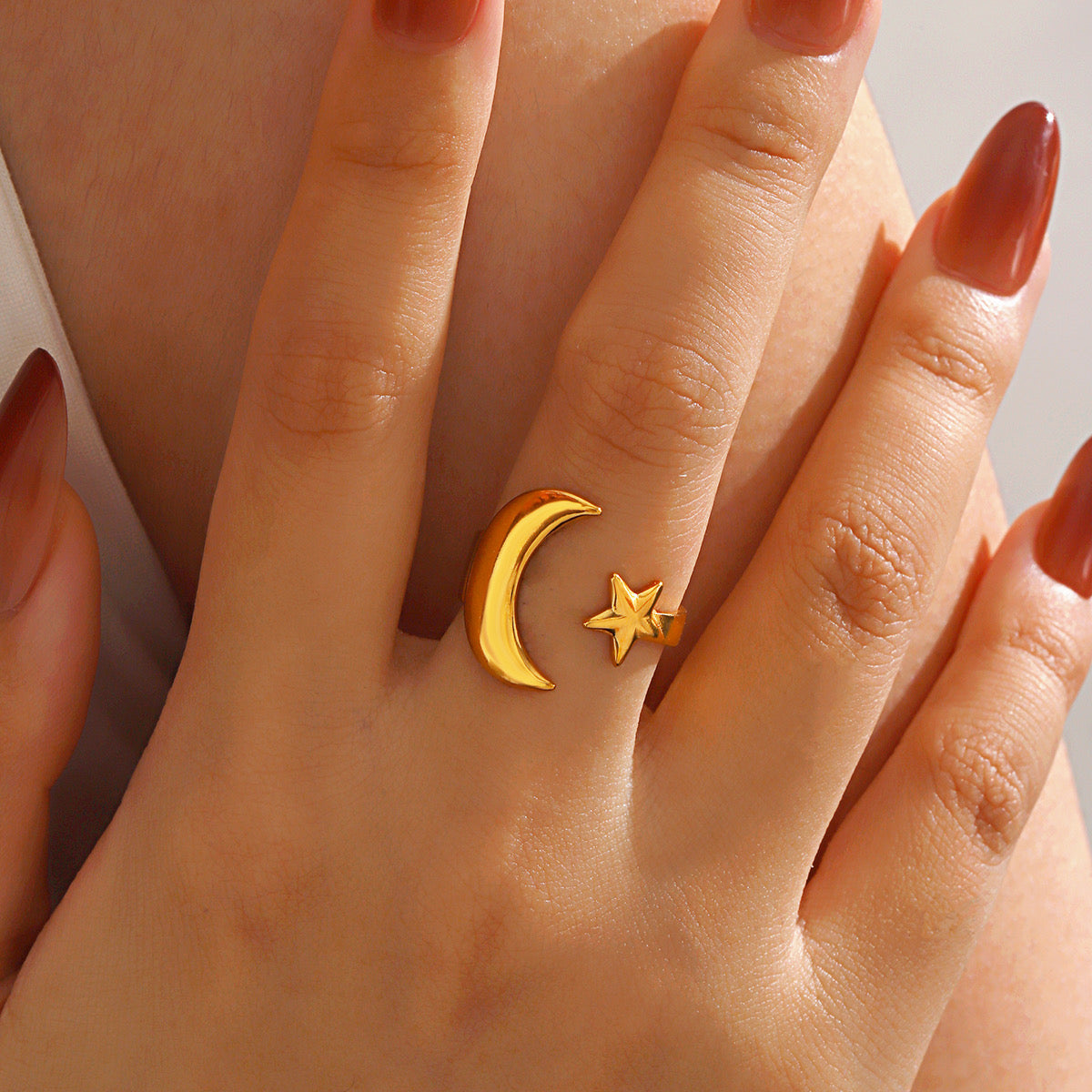 Anillo ajustable luna y estrella- acero inoxidable