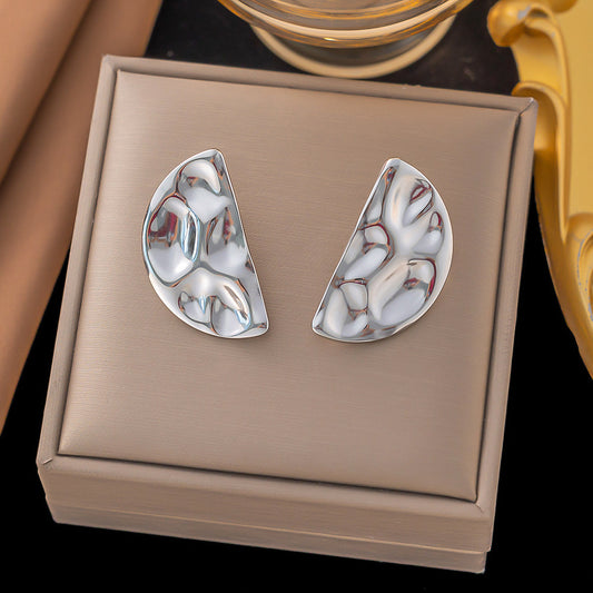Aretes de medio círculo plateados - acero inoxidable