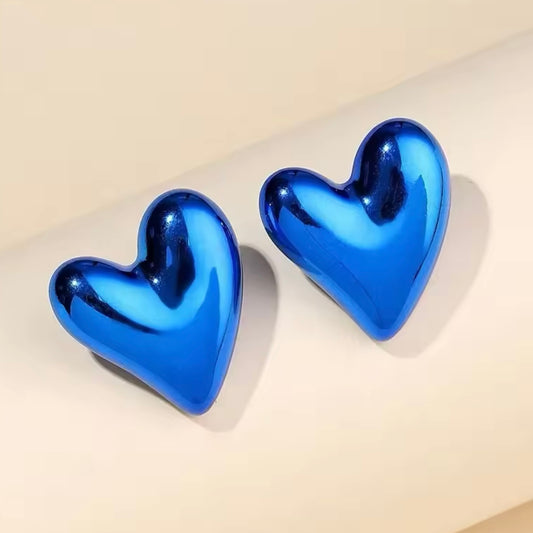 Aretes de corazones espejo- azules