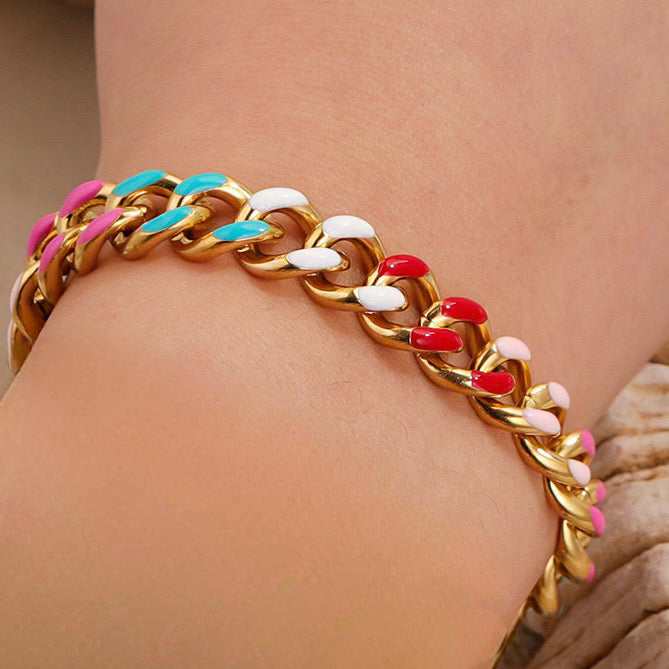 Pulsera dorada y colores- acero inoxidable