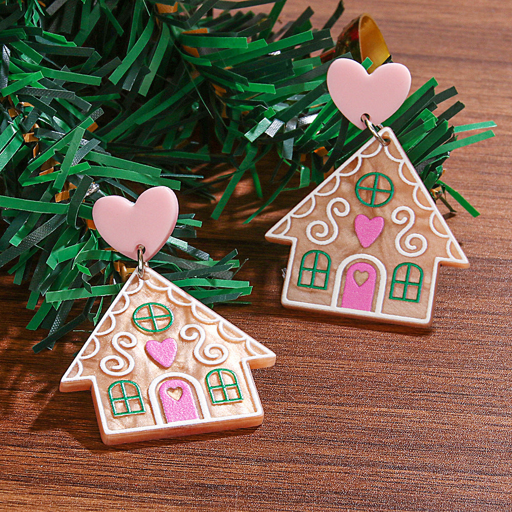 Aretes de casita navideña