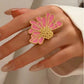 Anillo ajustable chunky mediaflor rosada-acero inoxidable