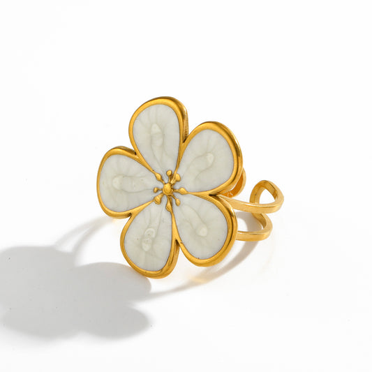 Anillo ajustable flor blanca mod2 - acero inoxidable