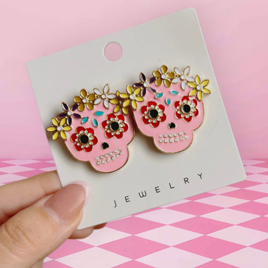 Aretes calaveras con flores mod2