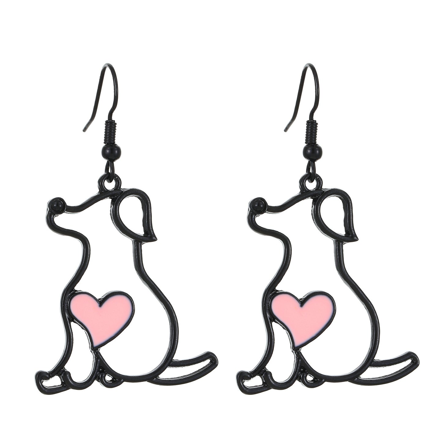 Aretes de perritos negros con corazón rosa