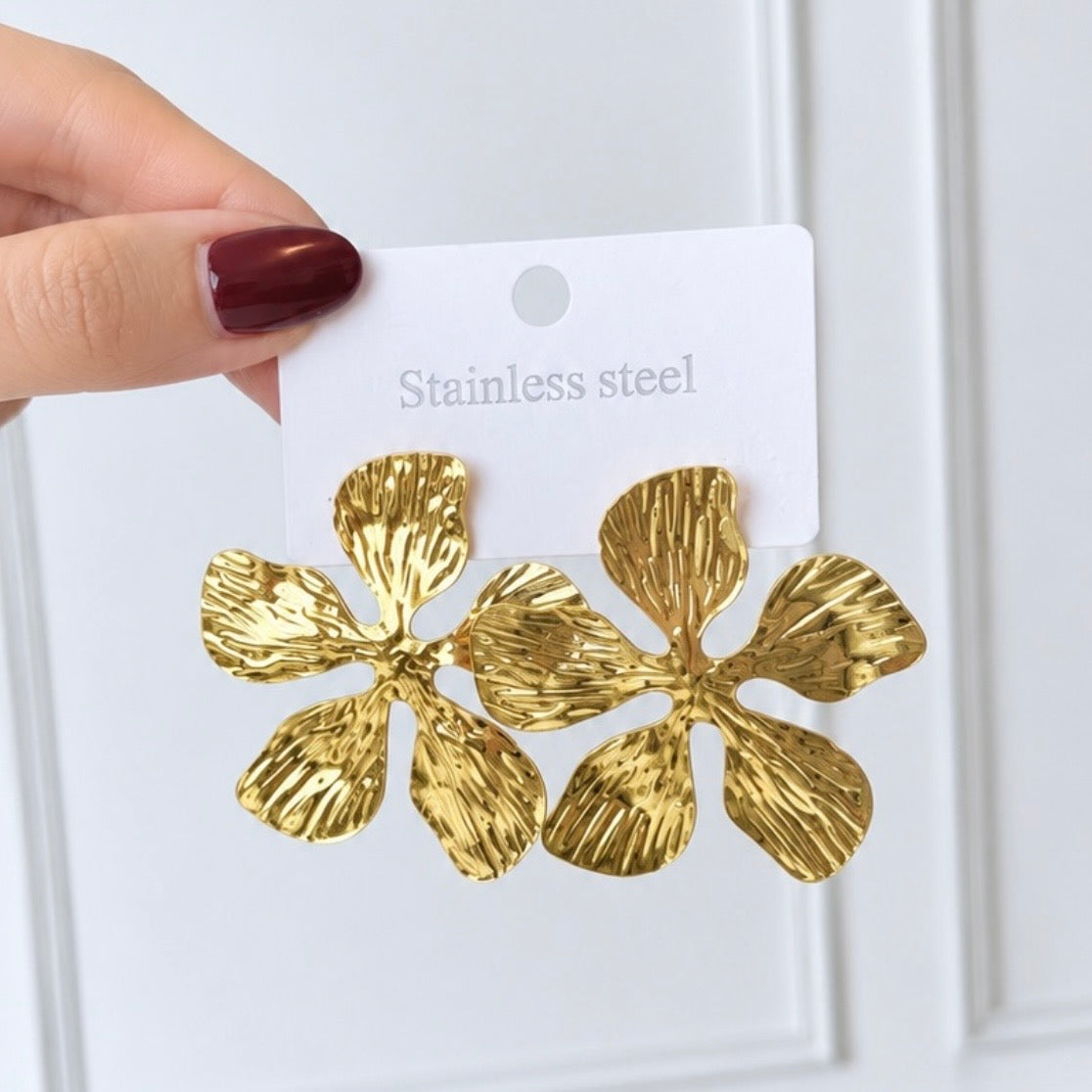 Aretes flores doradas grandes - Acero inoxidable
