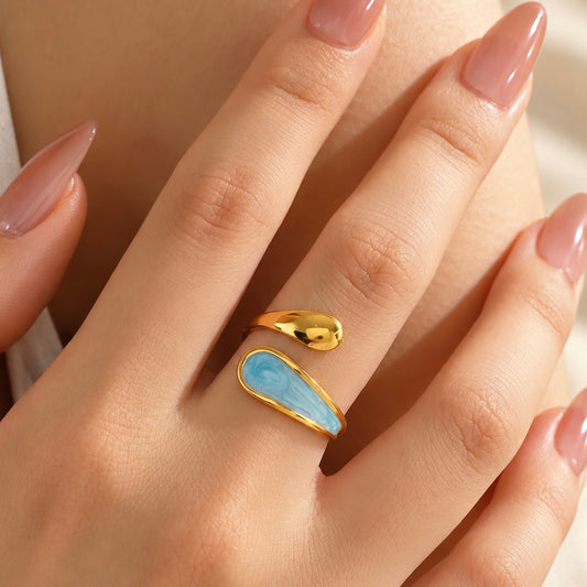 Anillo ajustable azul y dorado - acero inoxidable