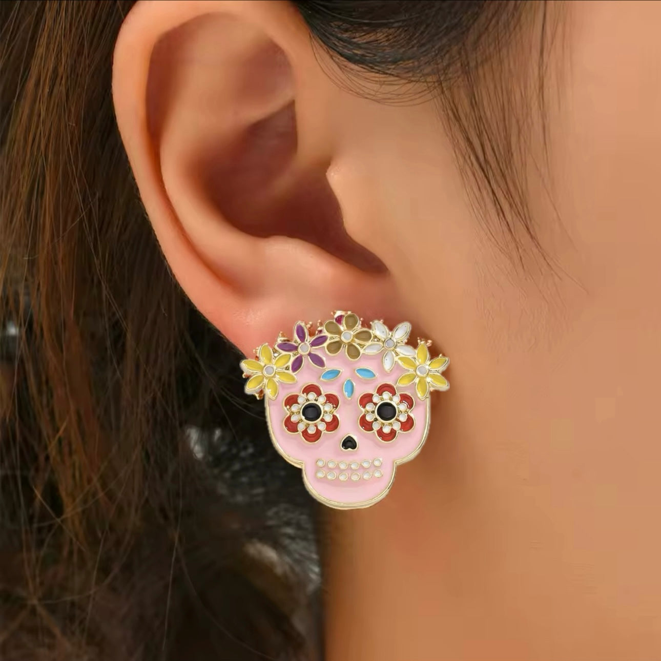 Aretes calaveritas rosas