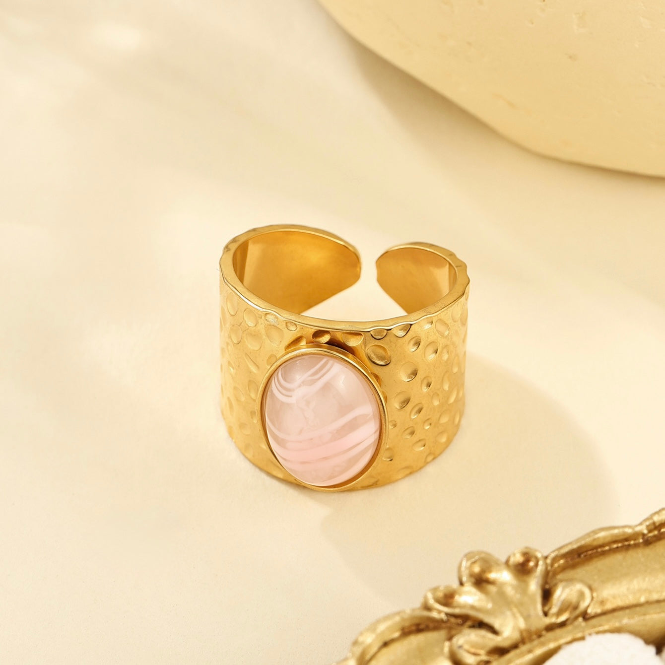 Anillo ajustable rosa - acero inoxidable