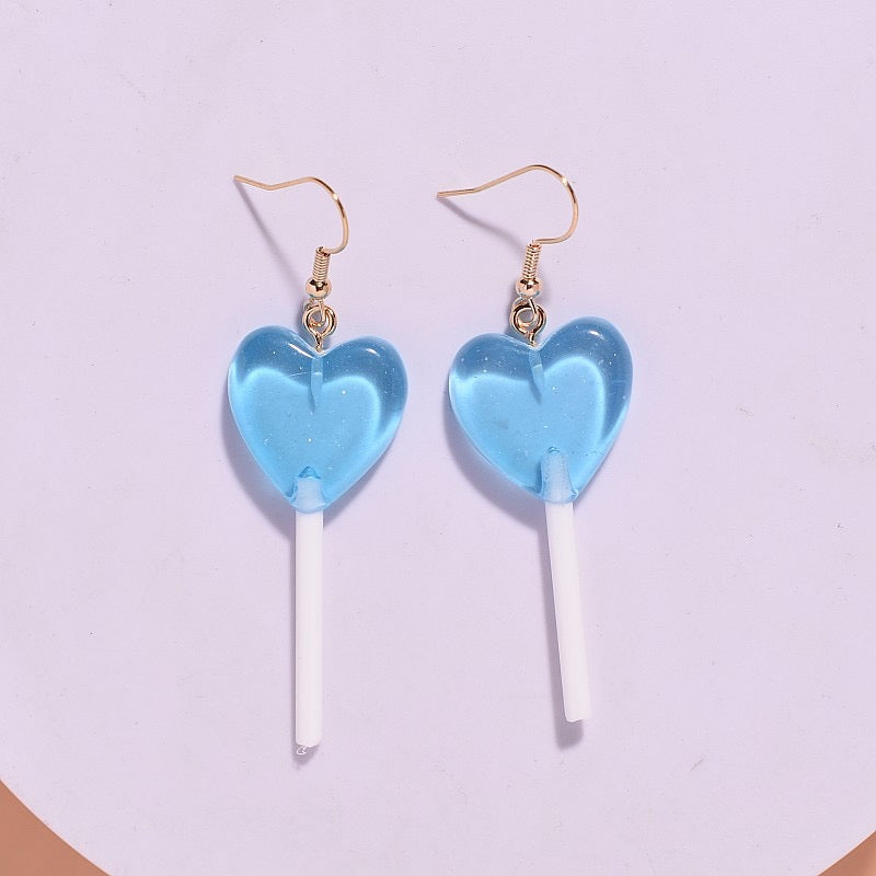 Aretes de paletas de corazones - azul