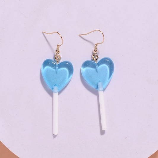 Aretes de paletas de corazones - azul