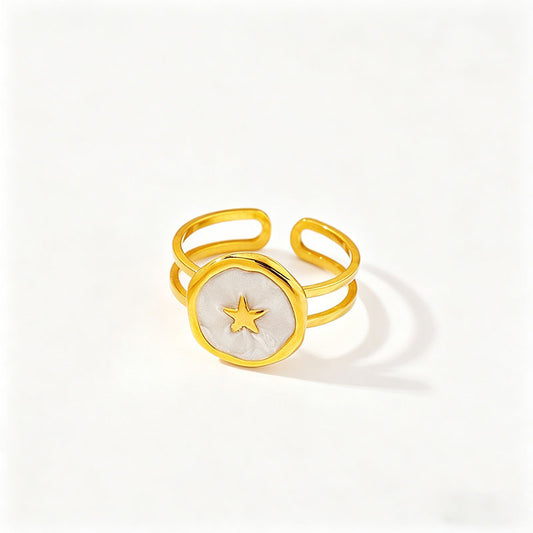 Anillo ajustable estrella blanca - acero inoxidable