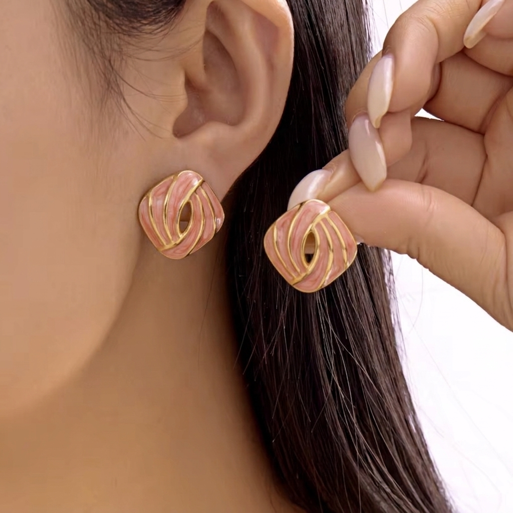 Aretes rosa y dorado- acero inoxidable