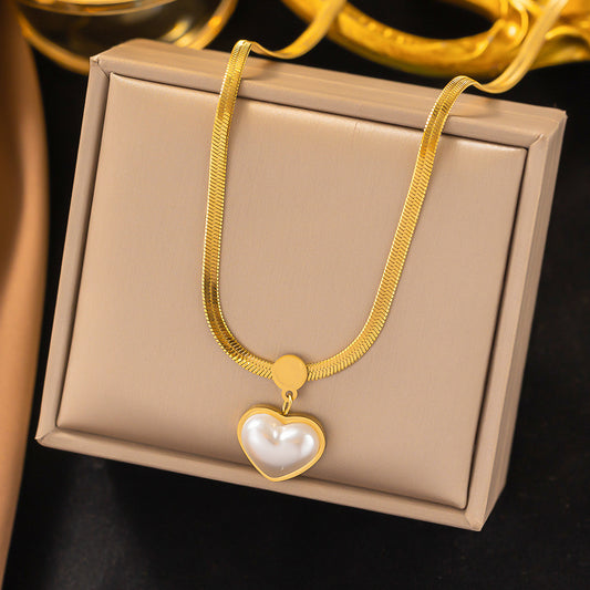 Collar de corazón blanco - acero inoxidable