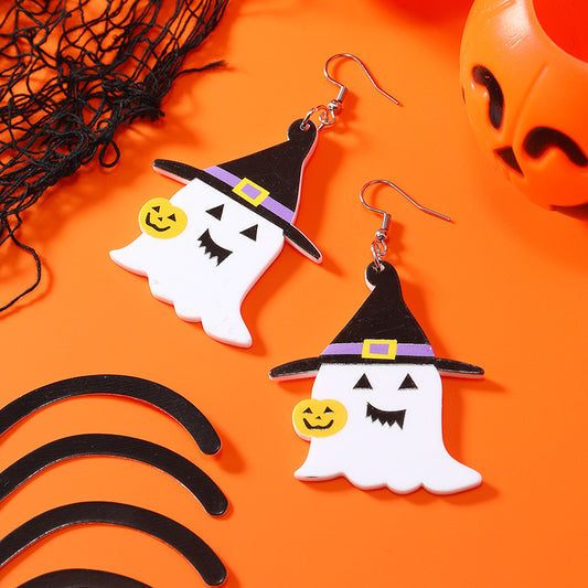 Aretes fantasmas con sombrero de bruja
