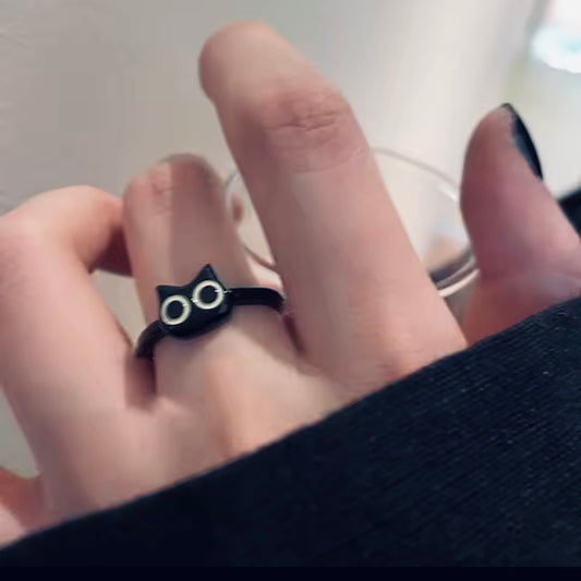 Anillo de metal ajustable- gatito negro