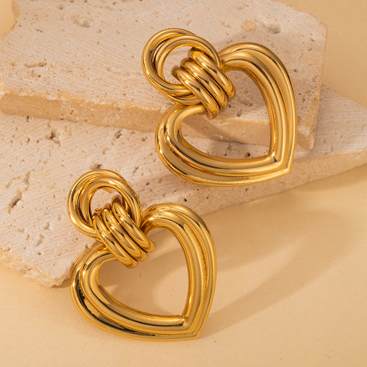 Aretes de corazones dorados - acero inoxidable