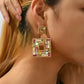 Aretes cuadrados Rosa gold con pedrería de colores