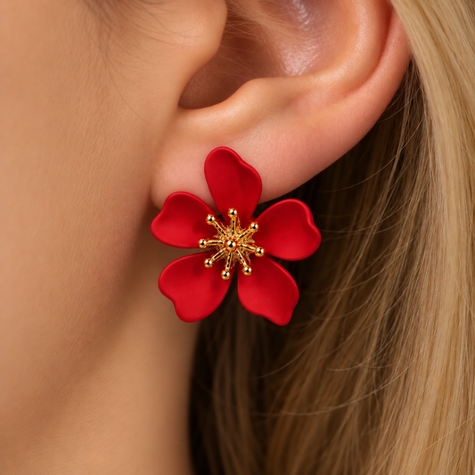 Aretes de florecitas rojas