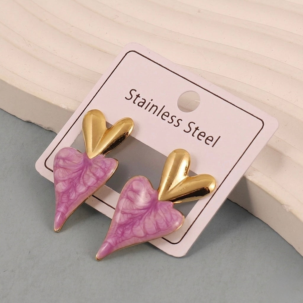 Aretes de corazones lilas - acero inoxidable