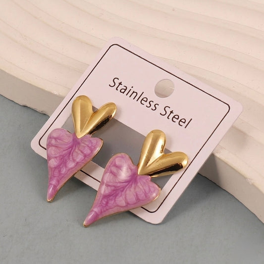 Aretes de corazones lilas - acero inoxidable