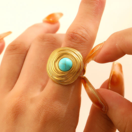 Anillo ajustable dorado y azul  / Acero inoxidable