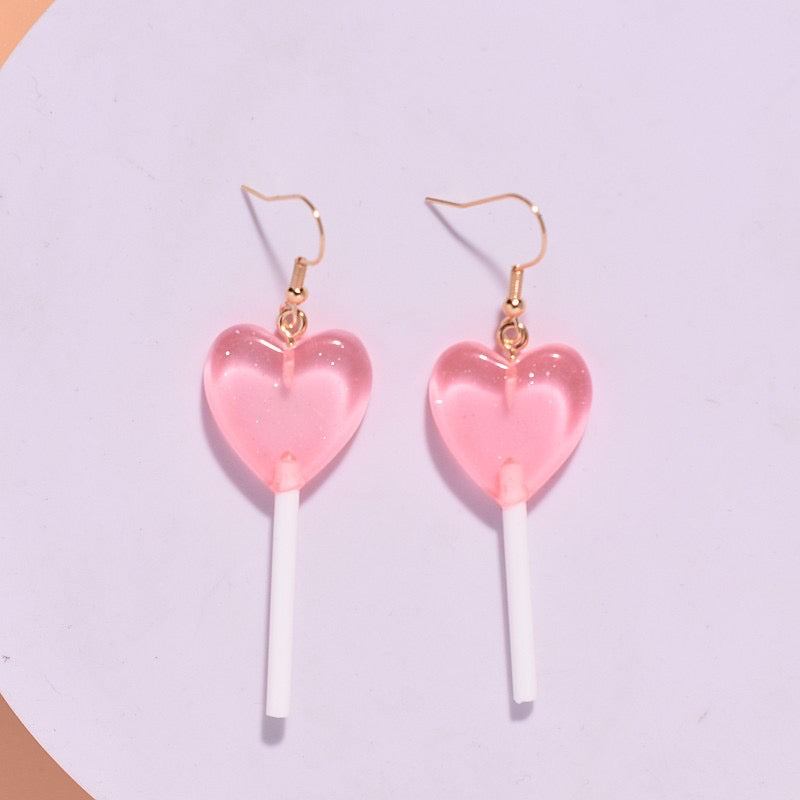 Aretes de paletas de corazones -  rosa