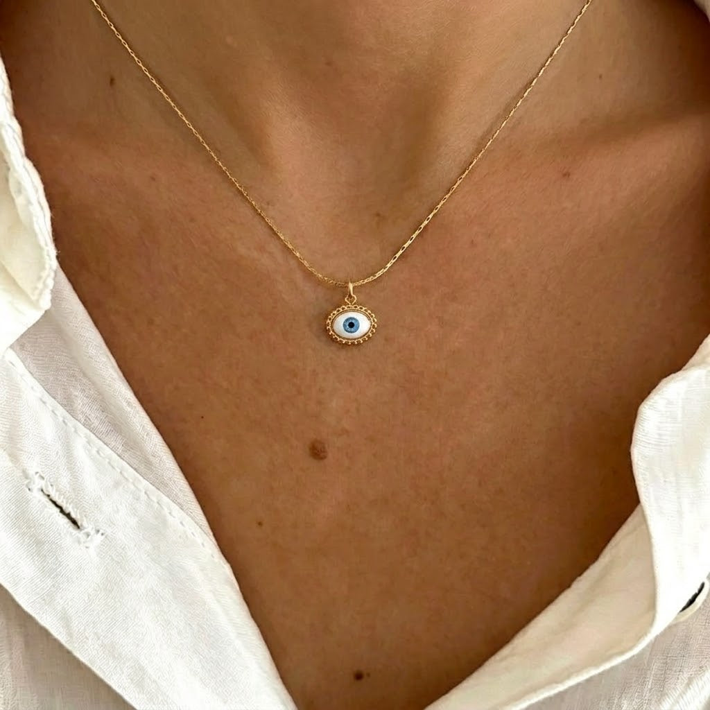 Collar de ojito azul- acero inoxidable
