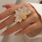 Anillo ajustable chunky mediaflor blanca -acero inoxidable