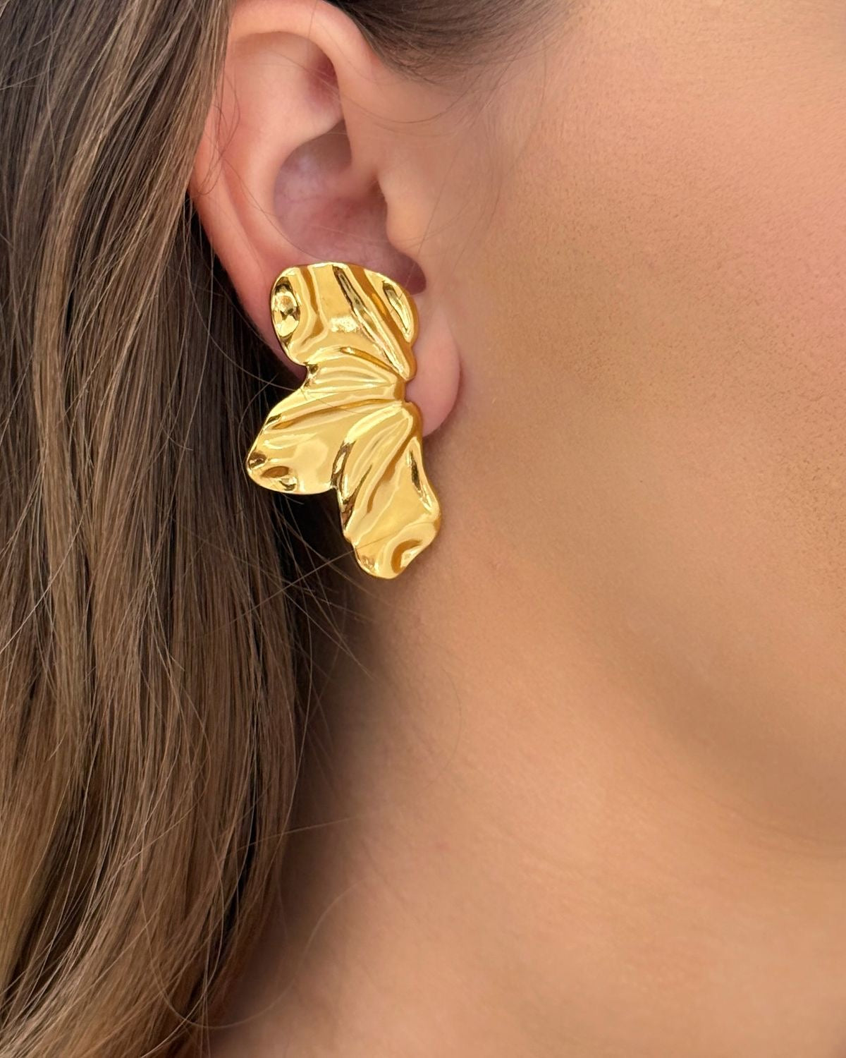 Aretes abanico dorados - acero inoxidable