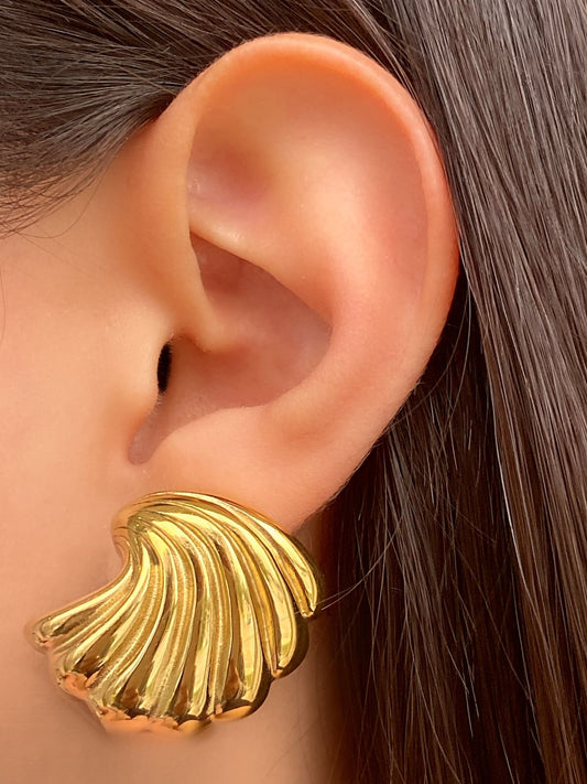 Aretes de abanicos dorados - acero inoxidable