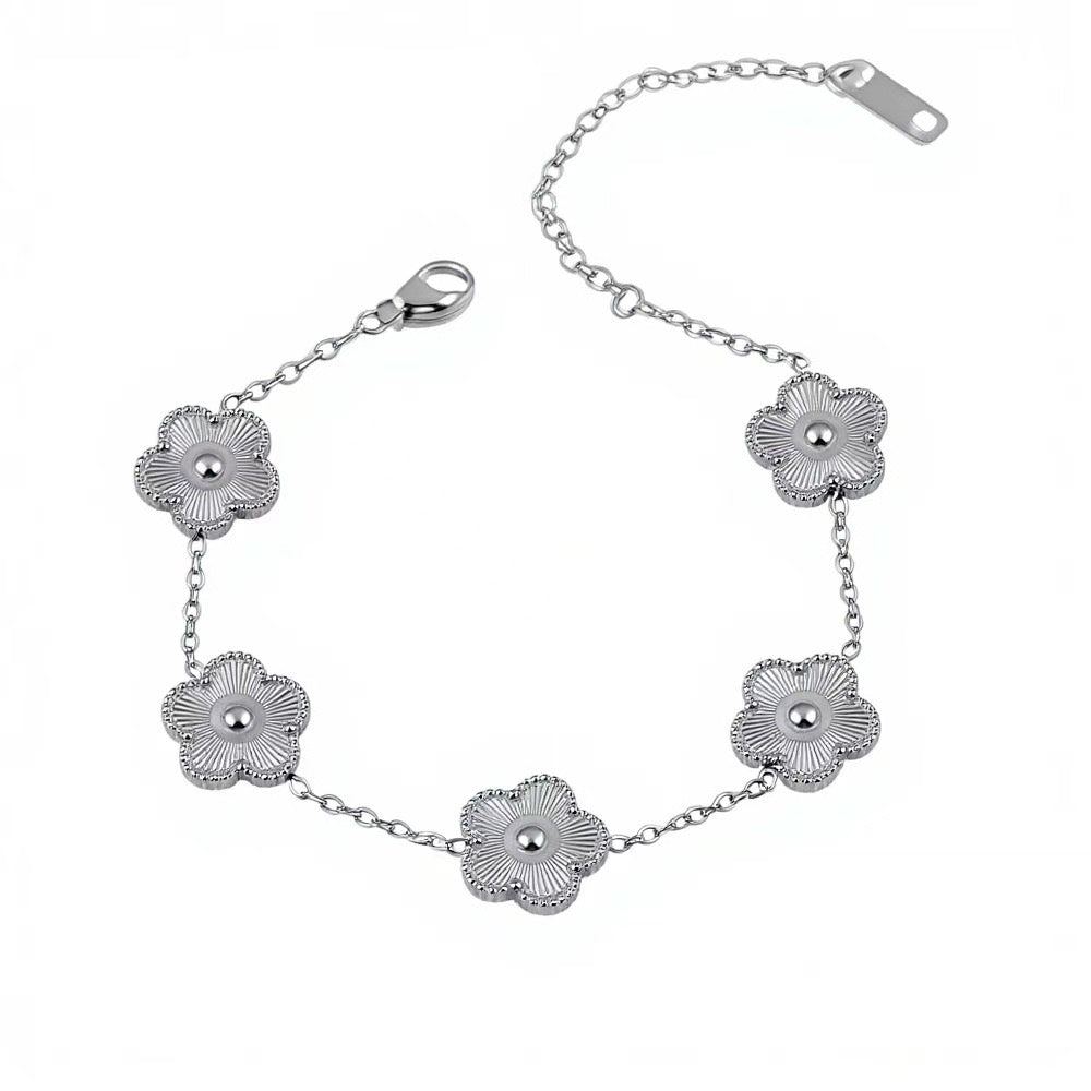 Pulsera flores plateadas - acero inoxidable