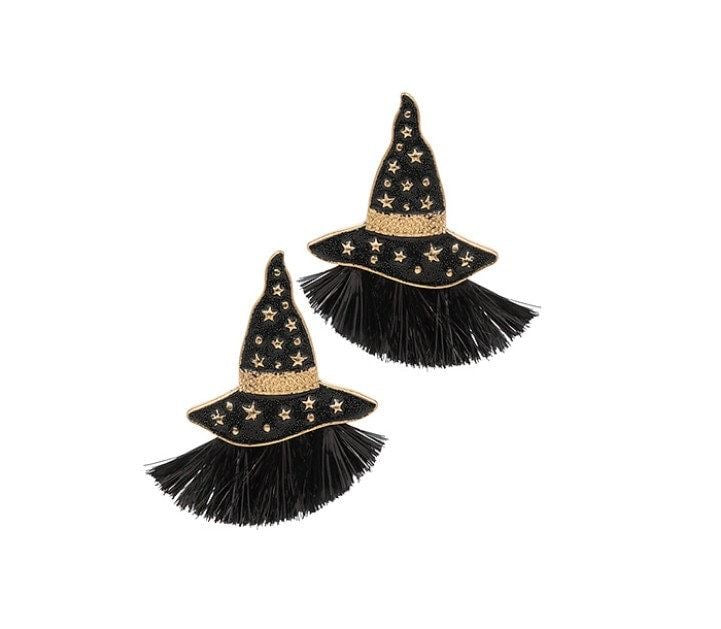 Aretes de sombrero de bruja con hilos