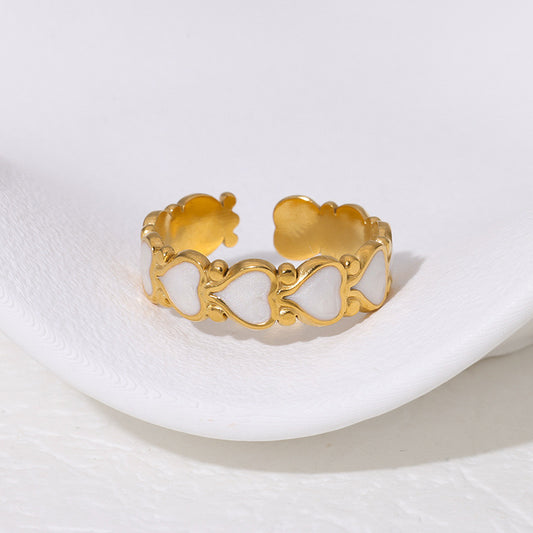 Anillo ajustable de corazones blancos- acero inoxidable