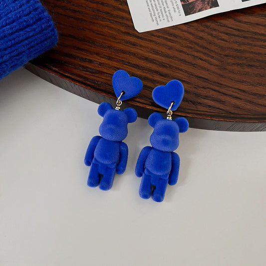 Aretes largos de ositos azules